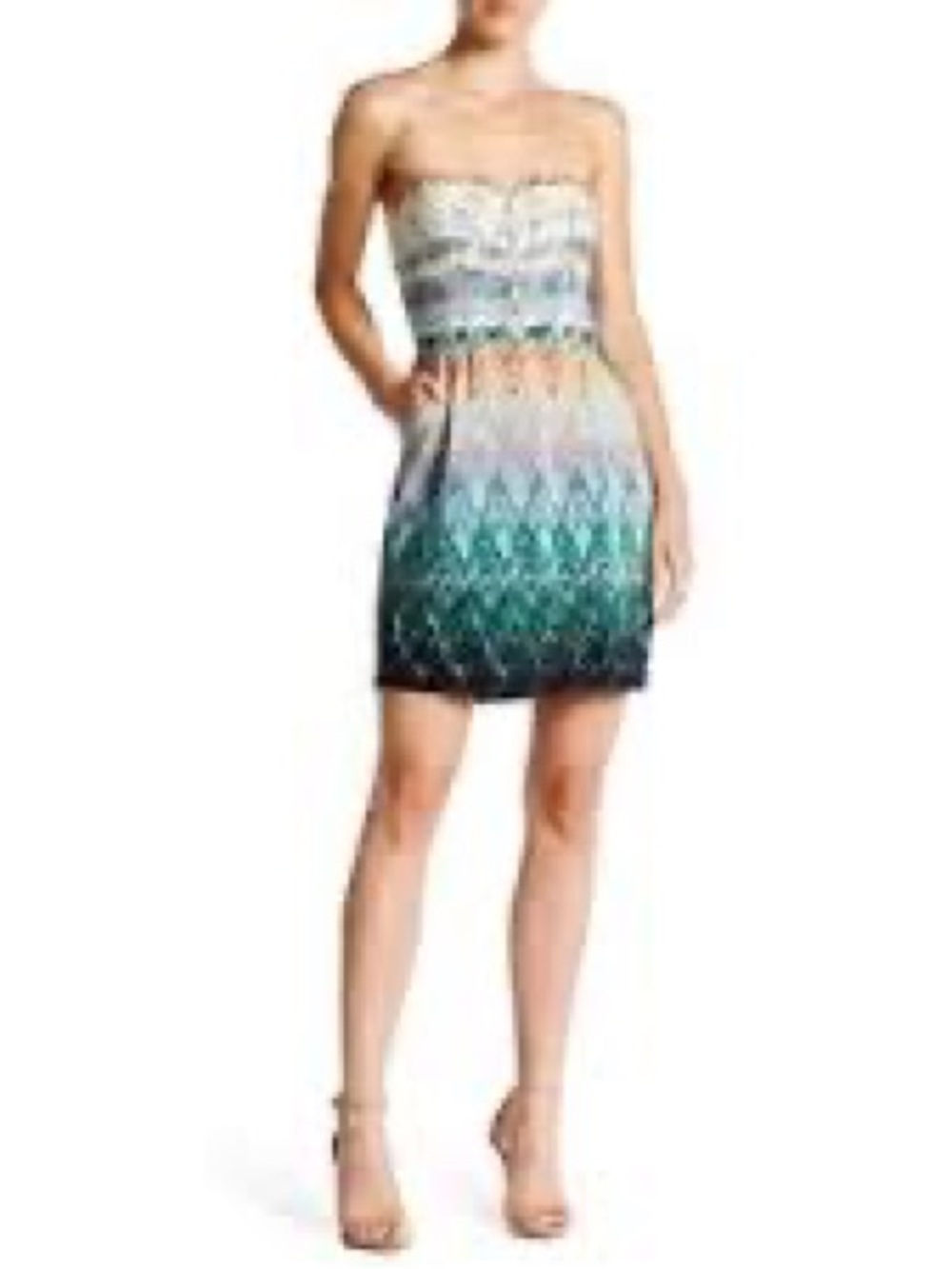 Charlie Jade Wms Silk Pleated Abstract Colorful Strapless Party‎ Mini Dress M